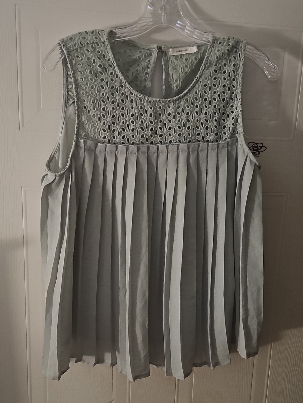 Maurices Mint Lace Yoke Pleated Sleeveless Top